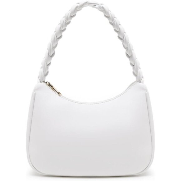 Handbags - Women Braid White Imported Polyester Pu Leather Zipper Closure Mini Tote Handbag